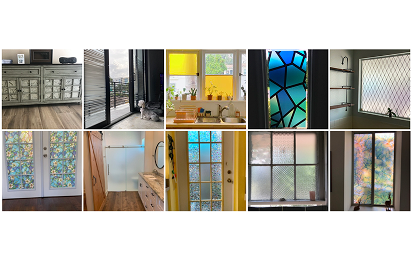 A collage of different window films