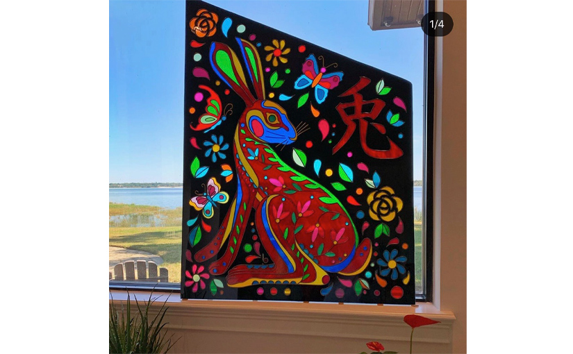 Stained glass image of a rabbit