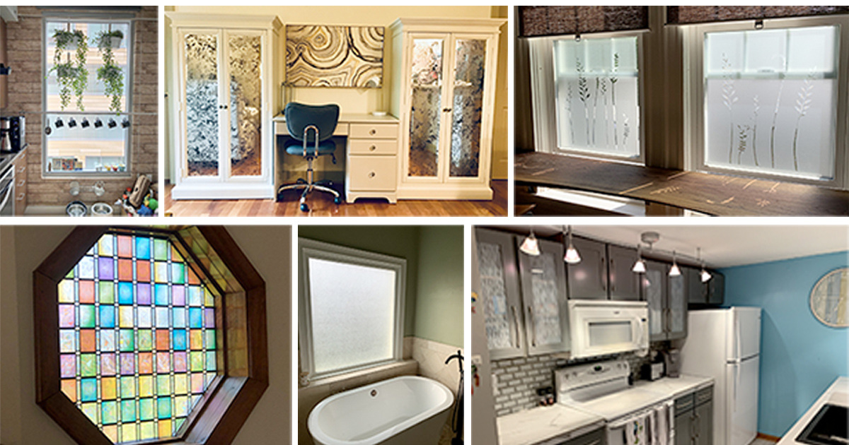 A collage of window film applications